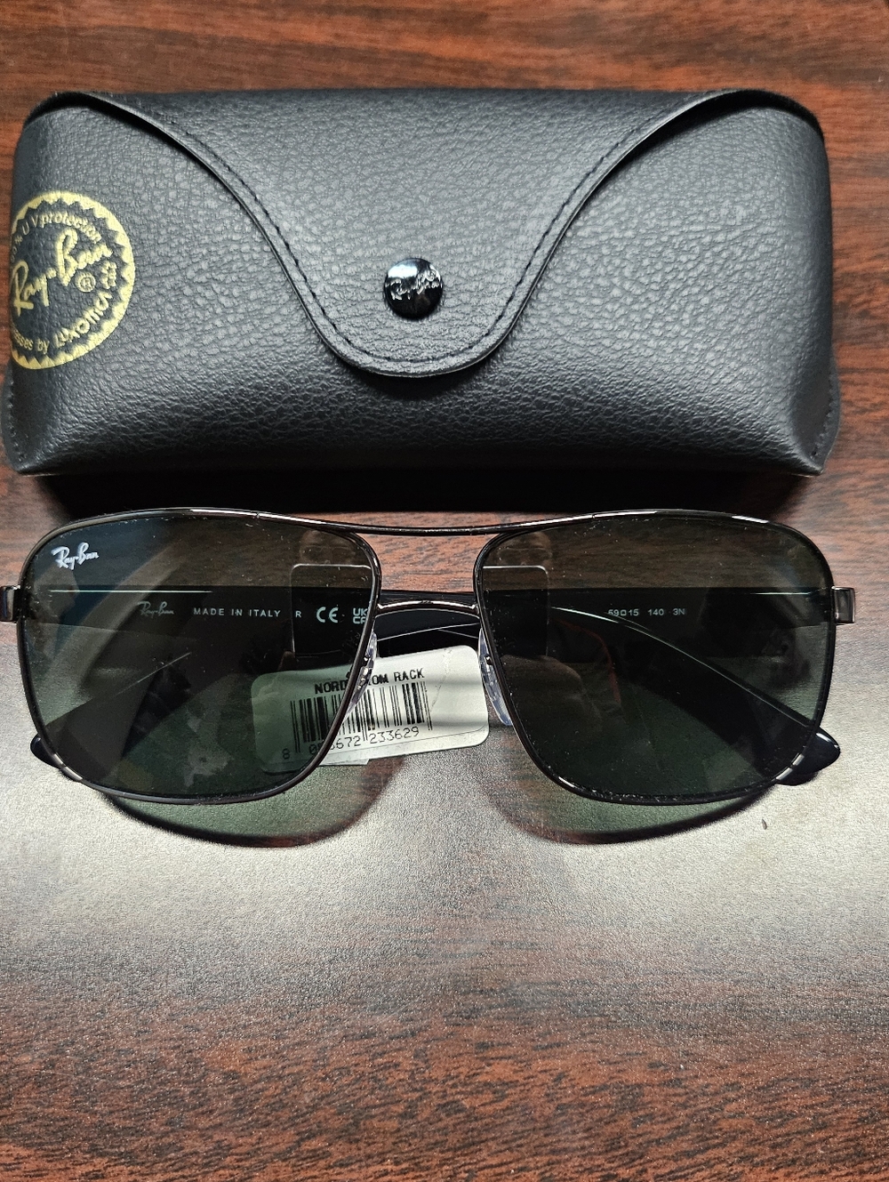 Ray-Ban Men's Aviator Sunglasses in Black with Dark Green Lenses
